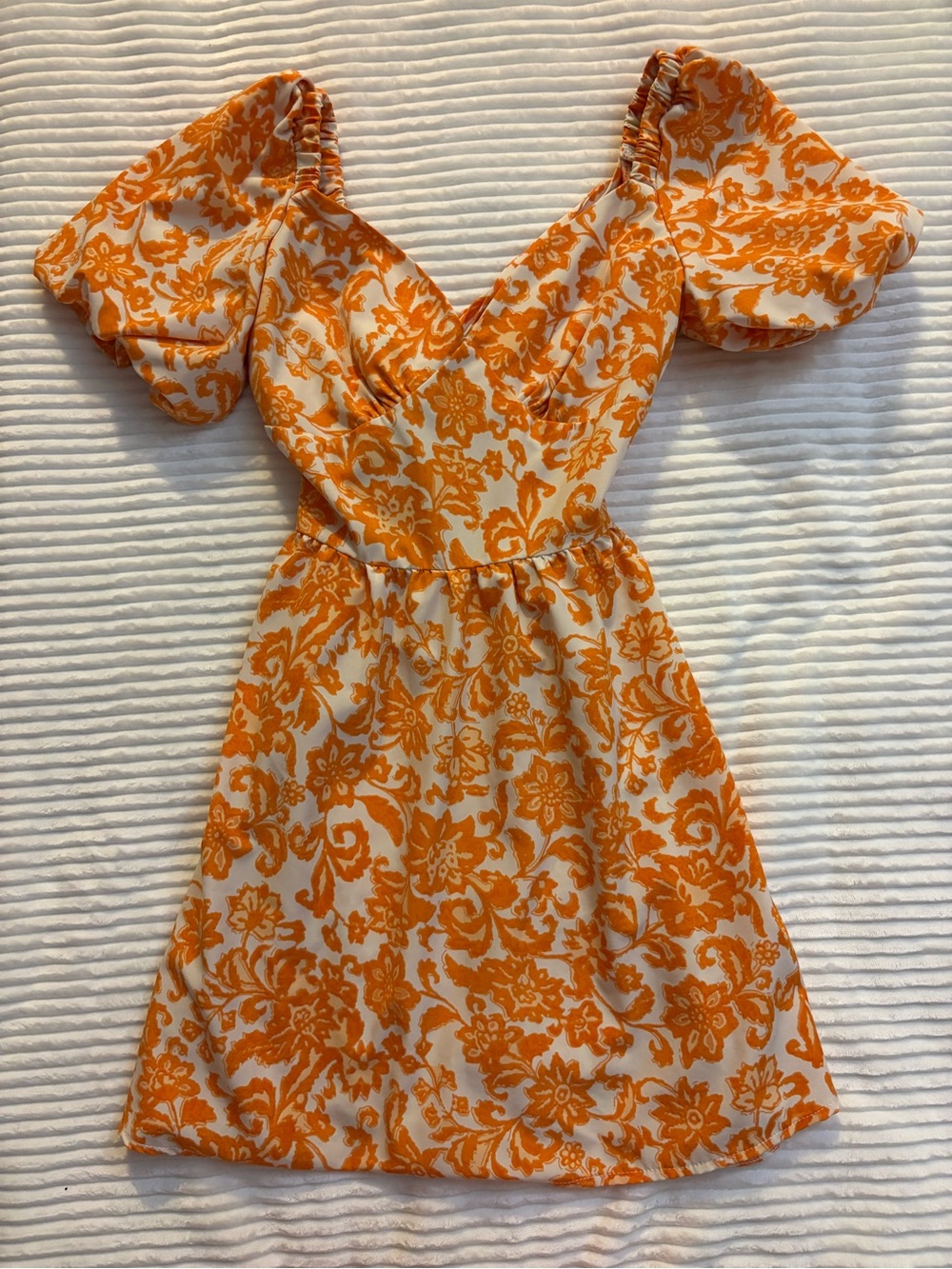 SHEIN White and Orange Floral Mini Dress